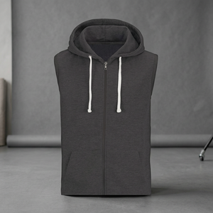 Smart Fit <b>Men's</b> Sleeveless Stylish <b>Grey</b> Zipper-<b>Up</b> Fleece Breathable Eco-Friendly <b>Hoodie</b> | New Autumn Fashion - Product Image 2