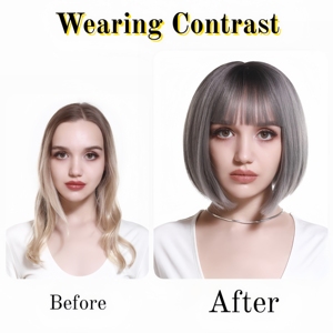 <span class=keywords><strong>Parrucca</strong></span> Sintetica Bob Corta Multicolore con Frangia, Cappuccio Regolabile, Leggera e Traspirante, Rete Interna Rosa, per Uso Quotidiano e Cosplay Femminile - Product Image 5