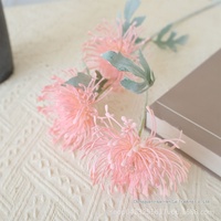 Bouquet artificiel en plastique à 3 têtes, chrysanthème griffe de crabe en peluche, fleur en forme d'éventail, avec coussinet à aiguilles, flocage fait main, pour mariage et décoration intérieure