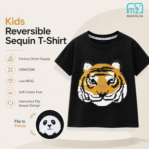 <span class=keywords><strong>T</strong></span>-<span class=keywords><strong>shirt</strong></span> à sequins animaux pour enfants, garçons et filles, motif tigre et panda, manches courtes, coton, haut d'é<span class=keywords><strong>t</strong></span>é, vente en gros OEM - Product Image 1