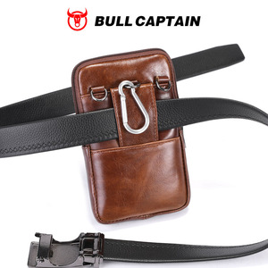 BULLCAPTAIN OEM logo <b>Men's</b> Waist Bag 7 Inch Genuine Cow Leather Small Cross Body Shoulder Cell Phone Belt <b>Pouch</b> Bag <b>for</b> <b>Men</b> - Product Image 3