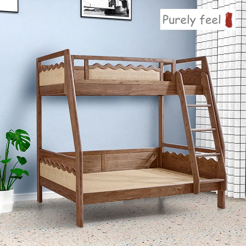 PurelyFeel الشمال خشب متين الأطفال عالية و منخفضة السرير لاش السرير الحديثة التعاقد الرماد خشب متين سرير خشبي
