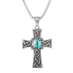 yunnique <b>Cross</b> Stainless Steel Pendant With Red Eye Inlay For Men And Women 60Cm <b>Chain</b> Geometric Design - Product Image 5