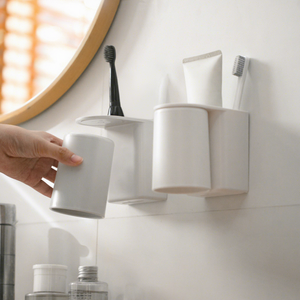 KS <b>Toothbrush</b> <b>Holder</b> Wall Mounted Suction Cup Minimalist Design Toothpaste Storage Set For Bathroom - Product Image 2