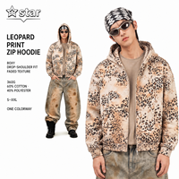 Hoodie Zipper Pria Motif Leopard Custom Logo, Bahan Campuran Katun French Terry, Model Crop Boxy Fit, Gaya Streetwear, Produsen Grosir