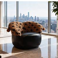 Fauteuil d'appoint pivotant à 360° en forme de cœur, tissu texturé bouclé, éco-cuir, éponge haute densité, design moderne, pour salon