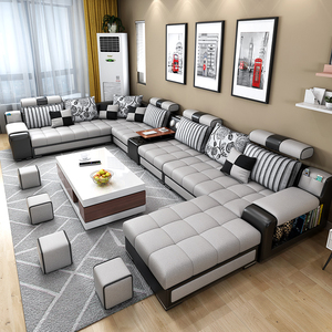 Tùy Chỉnh Hiện Đại 7 Chỗ Ngồi Cắt U-Hình Dạng Vải Bông Phòng Khách Sofa Đồ Nội Thất Mở rộng Bộ Cho Nhà Sử Dụng Gỗ Phong Cách - Product Image 1