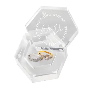 Hexagon Engraved Wedding Ring Holder Customized Acrylic Ring Box for Proposal Engagement