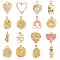 Argent Pierre Perlée Coeur Clé Arc-En-Plume Cuivre Zircon Pendentif Charmes DIY Serpent Étoile Lune Ananas Yeux En Forme