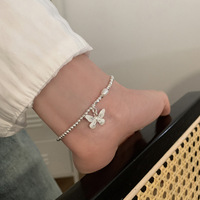 Bracelet en argent sterling S925 avec perles et papillons pour femmes, style doux, luxe, mode, bijoux à porter au quotidien