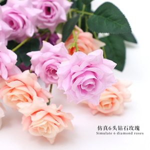 Bouquet de roses artificielles en plastique Xinchengzhi, 6 têtes, effet diamant, pour mariage et décoration intérieure - Product Image 2