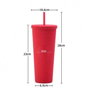 แก้วน้ำบลัชซัมเมอร์ใหม่ ปี 2026 ขนาด 710 มล. แก้วน้ำแบบมีลายประดับ สีใหม่ ส้ม เขียว เหลือง พร้อมหลอดและฝาปิด - Product Image 2