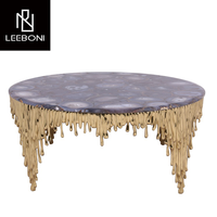 Table basse supérieure de marbre blanche ronde moderne de luxe de conception élégante avec des jambes de cuivre