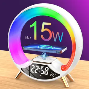 Multifunctional G Shape 256 RGB USB Atmosphere LED Smart Light Lamp With Wireless Charger BlueTooth Speaker Alarm Clock For Home