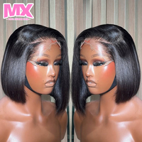 Perruque Bob Courte Sans Colle Prête à Porter Densité 150% pour Femme, Perruque en Dentelle Pré-Coupée, Cheveux Humains Indiens Bruts Alignés dans le Sens des Cuticules