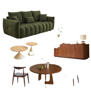 Ensemble de meubles de luxe au design moderne pour salon et chambre à coucher, comprenant un canapé en tissu, une table basse, un lit rembourré, un fauteuil et une décoration murale - Product Image 3