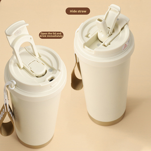 Elegant Stainless Steel Travel Tumbler 500ml Custom Logo Insulated Coffee Cup for Lady <b>with</b> Handle <b>Straw</b> Home Office Use - Product Image 3