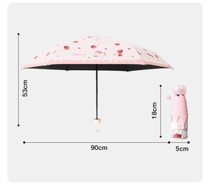 Parapluie de poche mini ultra-léger en vinyle UV à 5 plis avec logo personnalisé, motif de personnage de dessin animé, pour femmes, filles, étudiantes, cadeau - Product Image 5