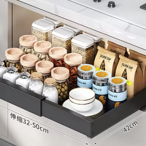 Caja de almacenamiento extraíble extensible de alta resistencia, organizador de <span class=keywords><strong>cajones</strong></span>, almacenamiento de armario de cocina <span class=keywords><strong>con</strong></span> película adhesiva, Material de Metal deslizante - Product Image 1