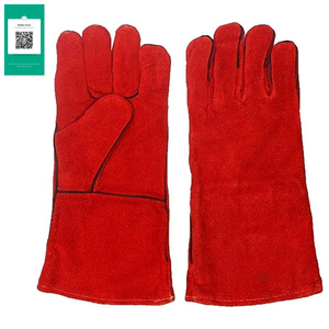 Guantes de soldadura de cuero dividido de vaca de alta calidad de Pakistán disponibles en colores rojos-Venta completa - Product Image 3