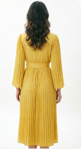<span class=keywords><strong>Vestido</strong></span> Maxi Amarillo con Cuello en V y Pliegues, Mangas Farol, Falda en Línea A con Cinturón, Elegante para Invitadas a Bodas de <span class=keywords><strong>Verano</strong></span> - Product Image 3