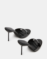 Mules à talons aiguilles en cuir verni noir pour femmes - Chaussures de soirée à bout ouvert à enfiler