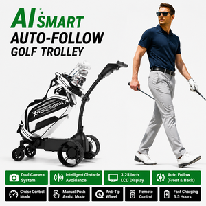 Carrito de <span class=keywords><strong>Golf</strong></span> Eléctrico de Acero Inoxidable con Seguimiento Inteligente por IA, Pantalla de Seguimiento Automático, Control Remoto y Diseño Plegable - Product Image 1