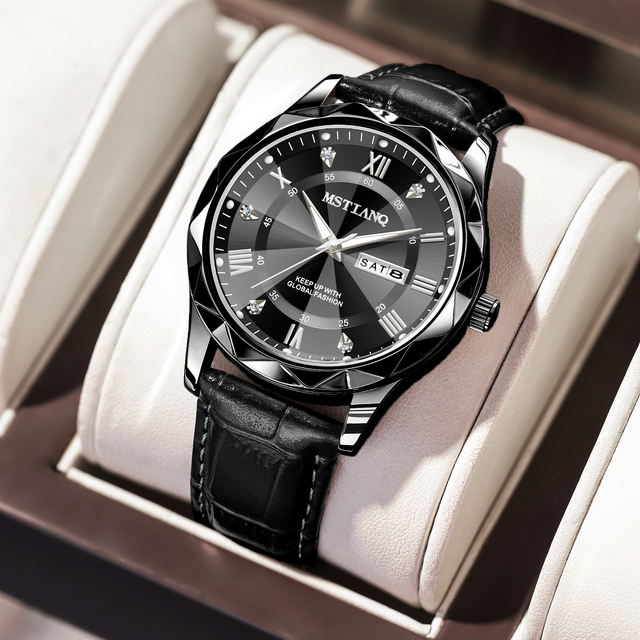 Luxury Custom Business Quartz Sports Watch for Men Casual Wrist Band Analog Digital Dial Display Alloy Leather Case Leather Band
