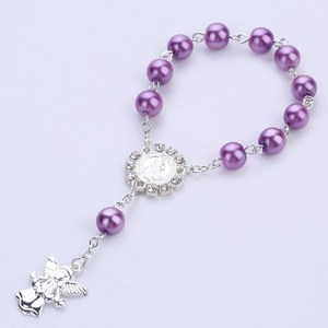 Venta caliente Favor DE BODA religioso Bebé Bautismo Cruz Rosario Ángel Corazón 8mm Perla de cristal Rosario Pulsera - Product Image 3