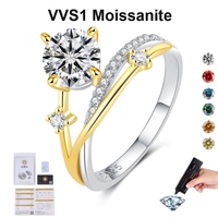 Bague de créateur en argent 925 plaqué or motif traîne d'étoile, avec moissanite 1 carat, passe le testeur de diamant, bijoux en moissanite colorée pour femme