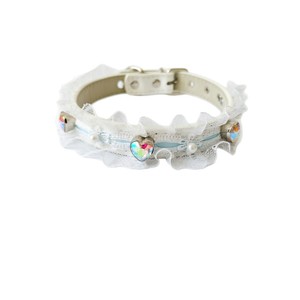 Wangwuwu Lace Pet Collar With Heart Rhinestone For Small <b>Dogs</b> And Cats Elegant Jeweled Neck Collar White Color - Product Image 5