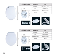 Abattant de toilettes moderne de type O à démontage rapide par bouton unique avec fonction de fermeture silencieuse et lente en plastique durable