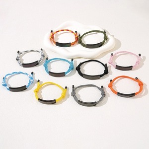 Pulsera de cuerda de Milán con logotipo personalizado con abalorio de acero inoxidable Pulsera trenzada de cuerda ajustable personalizada Pulsera de la amistad - Product Image 4
