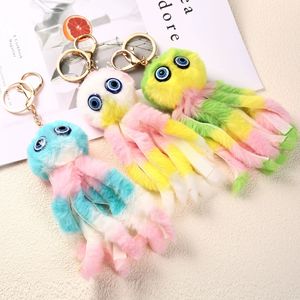 Porte-clés en peluche moelleuse et colorée en forme de pieuvre rayée avec boule de poils, motif animal marin, modèle 2026 - Product Image 3