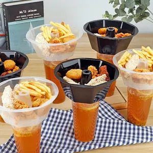 Disposable Plastic Snack Tray Salad Fruit Tray Share Cup With Snack Bowl Holders