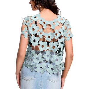 FOXA Hollow Out Floral Lace Crop Top Women Sleeveless Breathable Knit Vest Coverup Y2K Style Short Length - Product Image 2