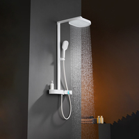 Mitigeur de douche mural thermostatique en laiton à poignée unique, avec fonction pluie et éclairage LED, eau chaude et froide, 3 fonctions, ensemble de douche de salle de bain en céramique
