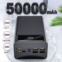 Power Bank 50000mAh OEM LOGO Lampu LED Ganda Power Bank Kapasitas Tinggi Casing Baterai Charger Dengan Empat Port USB Pengisian Daya