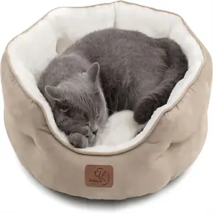 Оригинальная Заводская кровать для маленьких собак, моющаяся Нескользящая круглая пушистая плюшевая кровать из искусственного меха, большая кровать для кошек