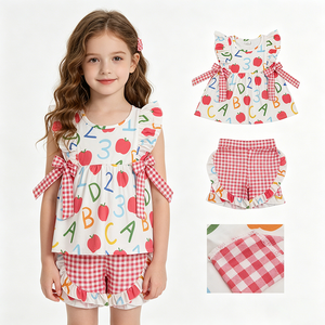 Nueva Colección de Ropa Escolar para Niñas Apple ABC 123, Conjuntos de Moda con Estampado de Algodón Orgánico, Precio de Fábrica al por Mayor para Boutiques Infantiles - Product Image 1
