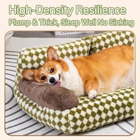 Wasserdichtes Sommer-Hundebett Universell für Alle Jahreszeiten Abnehmbar Waschbar Dick Weich Kariert Polyester Mittelgroßes Hundesofa Haustierbett