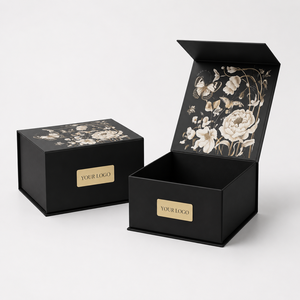 Black Rigid Gift <b>Box</b> With Gold Foil Floral Design Hot Stamping Logo Customizable Rectangle Art Paper Packaging Factory Direct - Product Image 1