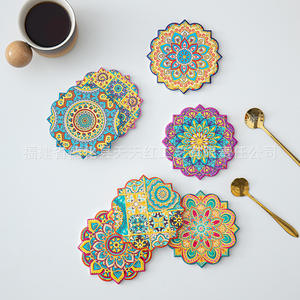 Tian Tian Hong <b>Ceramic</b> <b>Coasters</b> Round Heat Resistant Floral Design Embossed Printing Promotional Use - Product Image 1