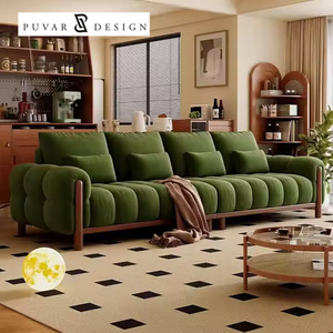 Sofá Seccional <span class=keywords><strong>de</strong></span> madera <span class=keywords><strong>de</strong></span> estilo retro francés, tela verde <span class=keywords><strong>de</strong></span> terciopelo nube, sofás modulares <span class=keywords><strong>de</strong></span> <span class=keywords><strong>3</strong></span> <span class=keywords><strong>plazas</strong></span> para sala <span class=keywords><strong>de</strong></span> estar - Product Image 1