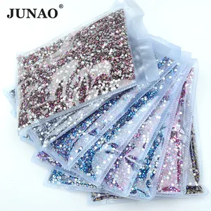 JUNAO Wholesale Big Package Non Hotfix Gems Round Glitter Glass Crystal Strass Flat Back Rhinestones For Garment Decoration