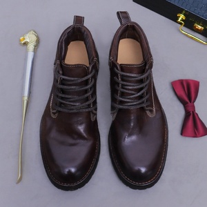 Botas Retro de Cuero Genuino para Hombre, con Costuras Goodyear, Diseño Duradero en el Tobillo, con Cierre de Cordones y Aumento de Altura, para Invierno - Product Image 4