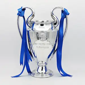 display trofeo Suppliers-16cm 33cm 45cm 77cm trofeo di calcio coppa in resina d'argento utiva Champions League con medaglie e vincitori a nastro