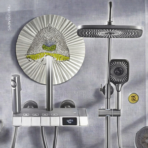 Grifería de Baño de Lujo con Cascada y Pantalla LED Digital Blanca, Grifería de Latón Montada en la Pared, Juego de Grifería de Piano, Cerámica Suave Cepillada - Product Image 2