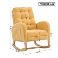 Fauteuil à bascule jaune avec repose-pieds, dossier haut, pieds en bois d'hévéa, pour chambre et salon, 26,77 D x 38,36 L x 39,76 H pouces