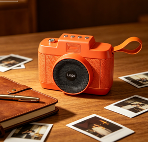 Haut-parleur sans fil ABS-1216 en gros, mini caméra rétro portable, orange, avec cordon, stéréo HiFi, logo personnalisé, micrologiciel sur mesure, cadeau - Product Image 2